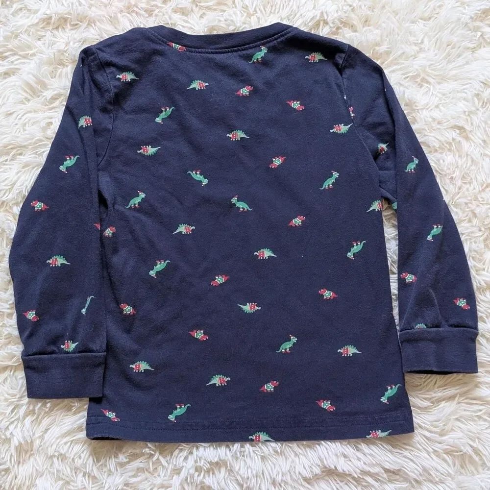 Carter's Boys Size 3T Navy Blue Christmas Dinosaur Stego T-Rex Henley Shirt